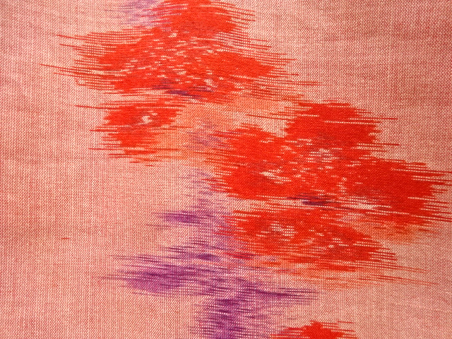 アンティーク　枝花模様織出し銘仙単衣着物